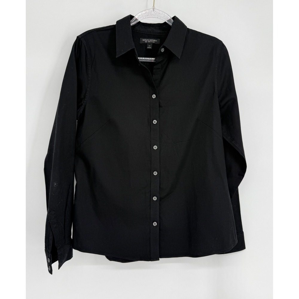 Banana Republic Womens Black Long Sleeve Button Down Shirt Sz 14 Non-Iron Fitted